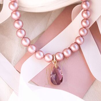 Collier classique avec pampilles en cristal, perles 10mm - or - Gris clair 3