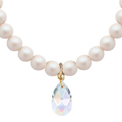 Klassische Halskette mit Kristalltropfen, 10 mm Perlen - Gold - Perlmutt