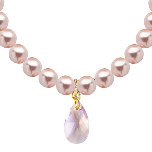 Classic necklace with crystal drops, 10mm pearls - gold - Rosaline