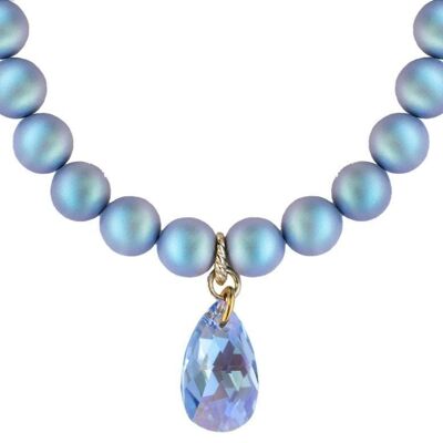 Collana classica con gocce di cristallo, perle 10mm - argento - Irid Light Blue