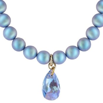 Collier classique pampilles cristal, perles 10mm - argent - Irid Light Blue 1