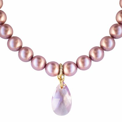 Collar clásico con gotas de cristal, perlas de 10 mm - plata - rosa polvo