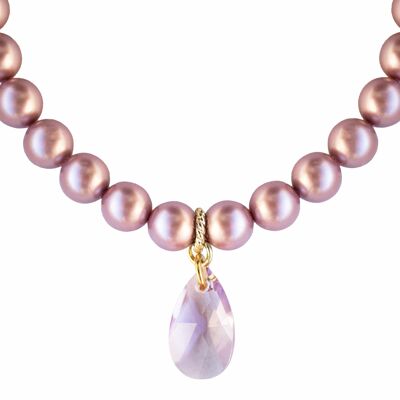 Collana classica con gocce di cristallo, perle 10mm - argento - Powder Rose