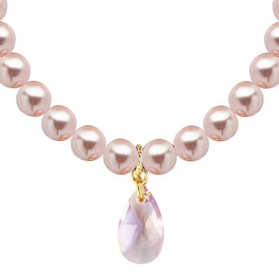 Classic necklace with crystal drops, 10mm pearls - silver - Rosaline