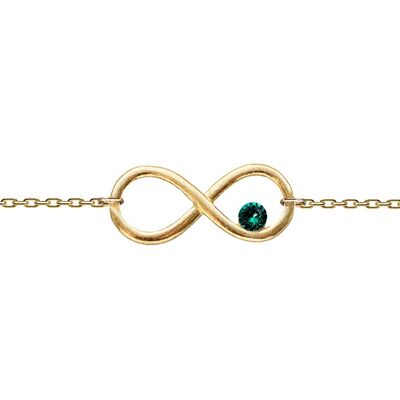 Hand chain with infinity sign and crystal - silver - emerald