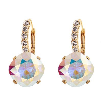 Earrings with crystal legs, 12mm crystal - gold - aurore boreale