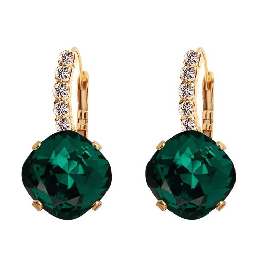 Earrings with crystal foot, 12mm crystal - gold - emerald