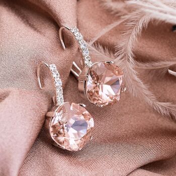 Boucles d'oreilles pattes de cristal, cristal 12mm - argent - rose clair 3