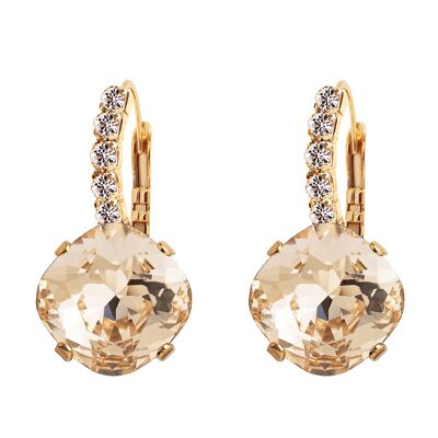 Earrings with crystal foot, 12mm crystal - gold - Golden Shadow