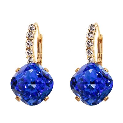 Earrings with crystal legs, 12mm crystal - gold - saphire