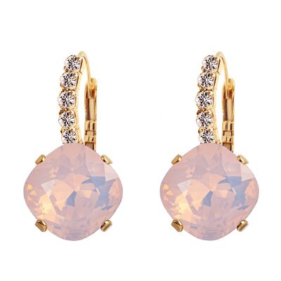 Earrings with crystal foot, 12mm crystal - silver - rose Water Opal