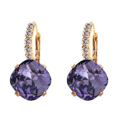 Earrings with crystal foot, 12mm crystal - gold - tanzanite