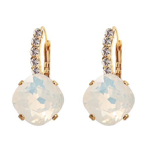 Earrings with crystal foot, 12mm crystal - silver - White Opal