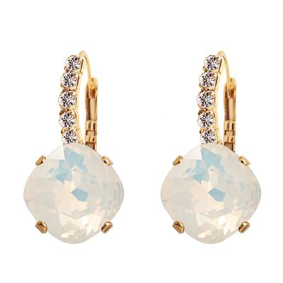 Earrings with crystal foot, 12mm crystal - silver - White Opal