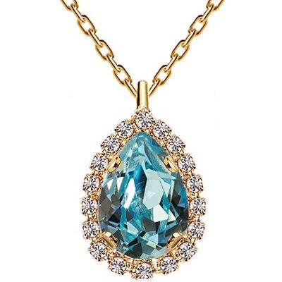 Collier luxueux, cristal 14mm - or - Aigue-marine