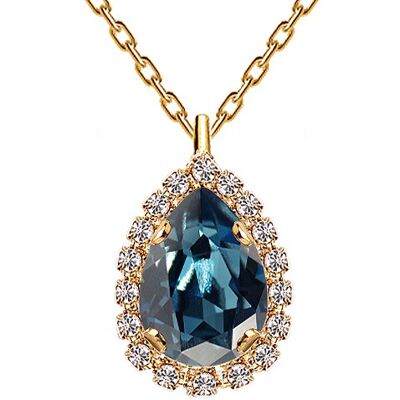Luxuriöse Halskette, 14 mm Kristall - Gold - Denim Blue