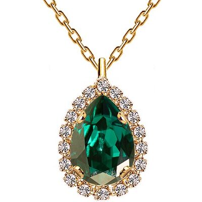 Collar de lujo, cristal de 14 mm - oro - esmeralda