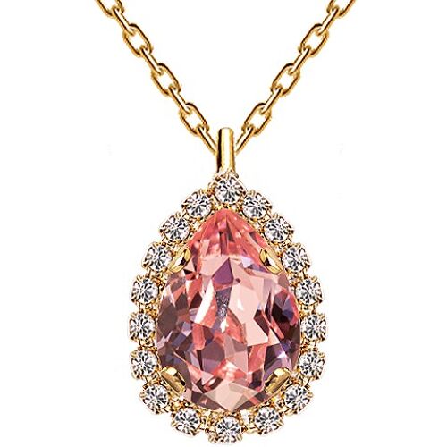 Luxurious necklace, 14mm crystal - gold - Light Rose