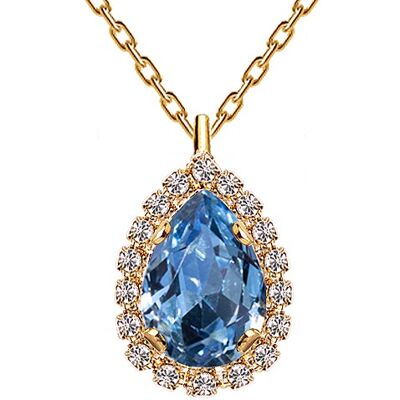 Luxurious necklace, 14mm crystal - gold - light saphire