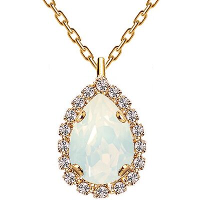 Collier luxueux, cristal 14mm - or - Opale blanche