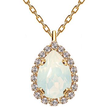Collier luxueux, cristal 14mm - or - Opale blanche 1