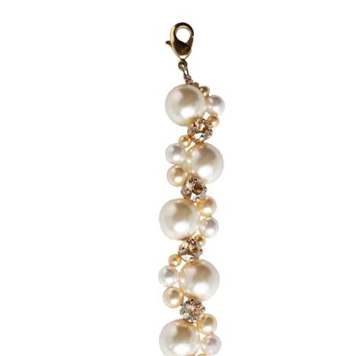 Bracciale intrecciato di perle e cristalli - oro - crema