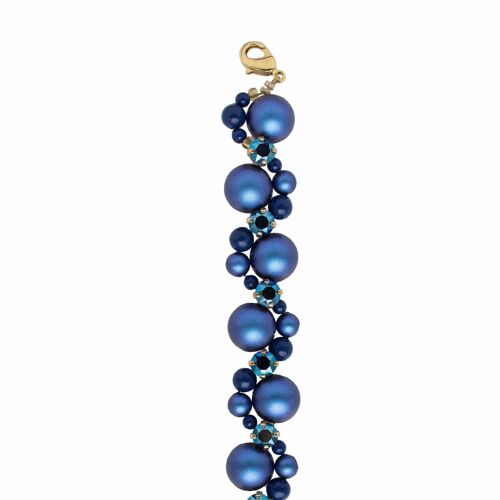 Braided pearl and crystal bracelet - gold - Irid Dark Blue