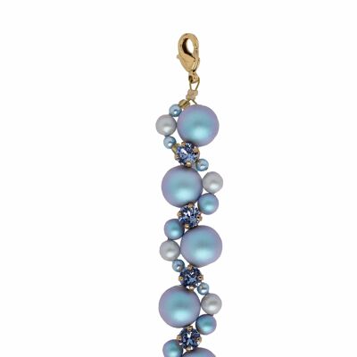 Pulsera trenzada de perlas y cristales - oro - Irid Light Blue