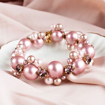 Bracelet tressé perles et cristaux - or - pêche 2