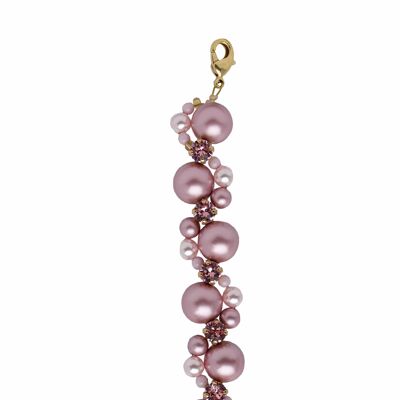 Pulsera trenzada de perlas y cristal - oro - rosa polvo