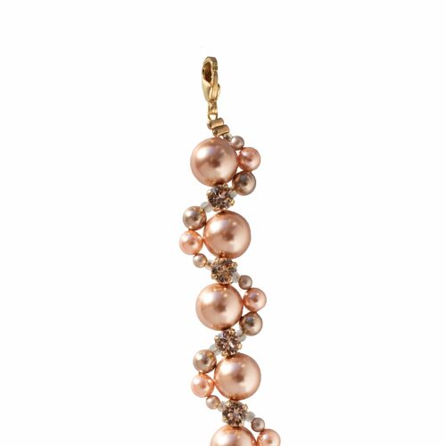 Braided pearl and crystal bracelet - silver - peach