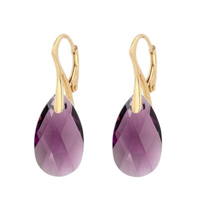 Large drop earrings, 22mm crystal (silver trim only) - amethyst