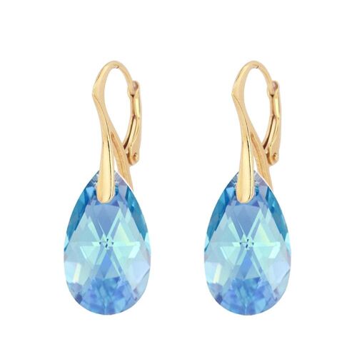 Large drop earrings, 22mm crystal (silver trim only) - Aquamarine