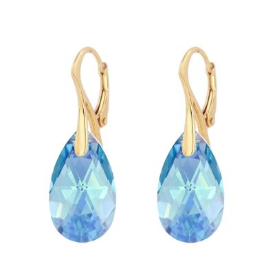 Large drop earrings, 22mm crystal (silver trim only) - Aquamarine