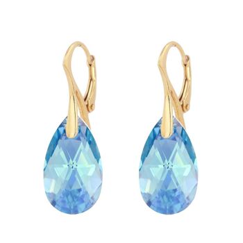 Grandes boucles d'oreilles pendantes, cristal 22 mm (garniture argentée uniquement) - Aigue-marine 1