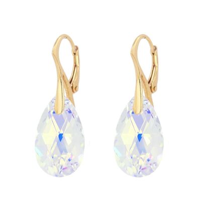 Boucles d'oreilles pendantes larges, cristal 22 mm (garniture argent uniquement) - Aurore Boréale