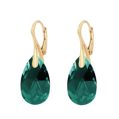 Aretes colgantes grandes, cristal de 22 mm (solo adornos plateados) - Esmeralda