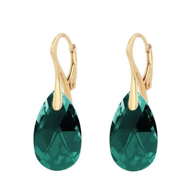 Large drop earrings, 22mm crystal (silver trim only) - Emerald