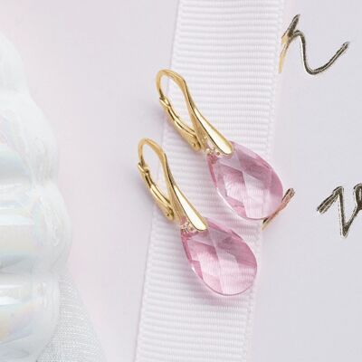 Large drop earrings, 22mm crystal (silver trim only) - Light Rose