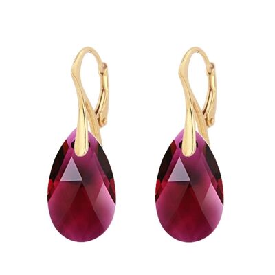 Large drop earrings, 22mm crystal (silver trim only) - Ruby