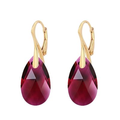 Grandes boucles d'oreilles pendantes, cristal 22 mm (garniture argentée uniquement) - Rubis