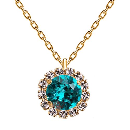 Luxurious necklace, 8mm crystal - gold - Blue Zircon