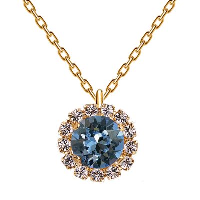 Luxuriöse Halskette, 8 mm Kristall - Gold - Denim Blue