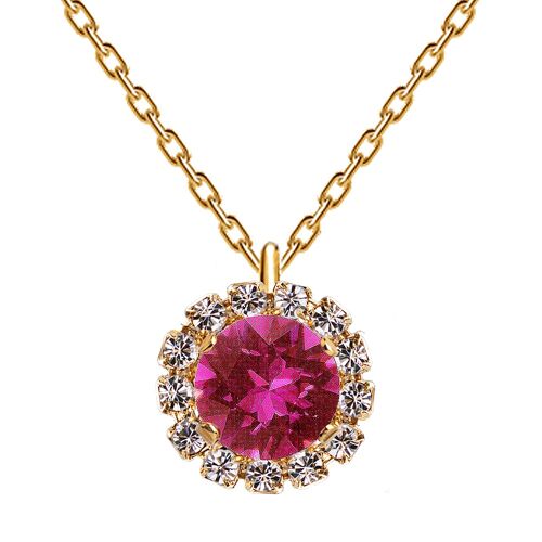 Luxurious necklace, 8mm crystal - gold - fuchsia
