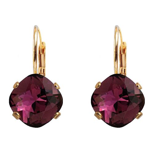 Diamond earrings, 10mm crystal - gold - amethyst