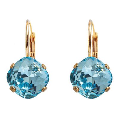 Boucles d'oreilles diamant, cristal 10mm - or - Aigue-marine