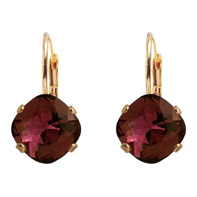 Diamond earrings, 10mm crystal - gold - burgundy