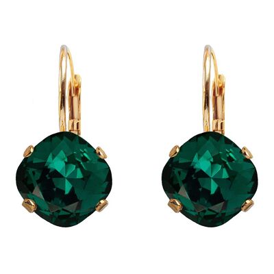 Diamond earrings, 10mm crystal - gold - emerald