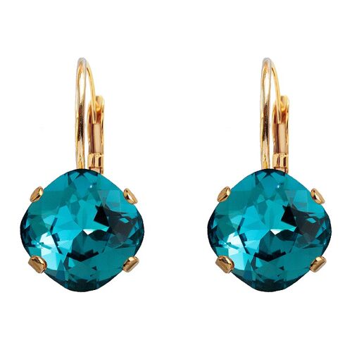 Diamond earrings, 10mm crystal - gold - indicolite