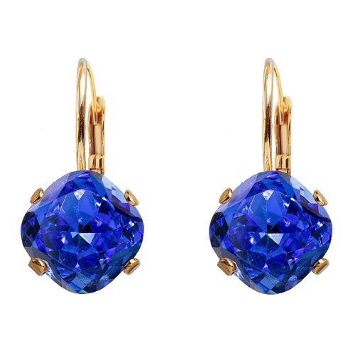 Diamond earrings, 10mm crystal - gold - saphire